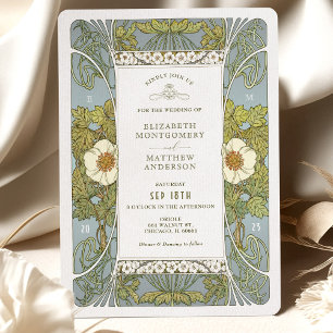 Vintage Bleu Vert Mariage Invitations Art Nouveau