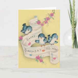 Vintage Blue Bird Music Carte de voeux Anniversair