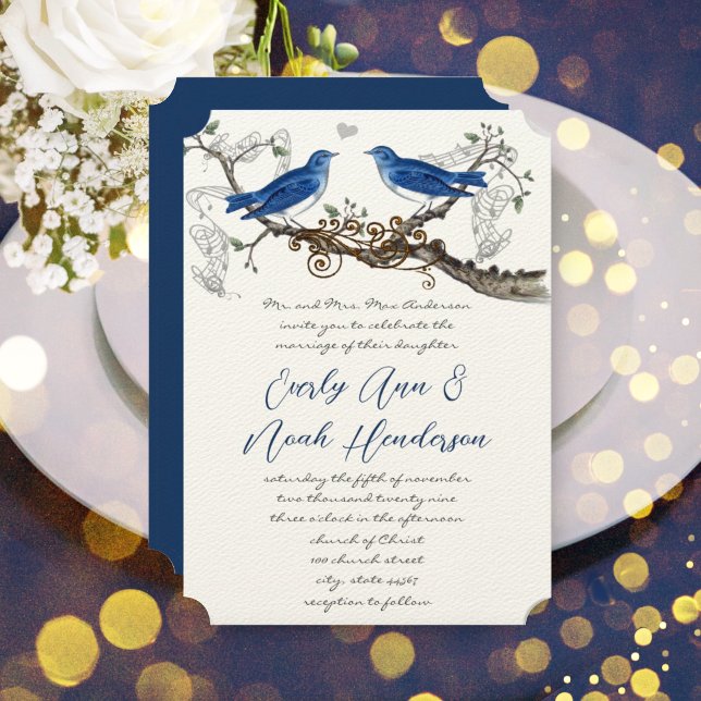 Vintage Blue Birds Invitations de mariage (Créateur téléchargé)