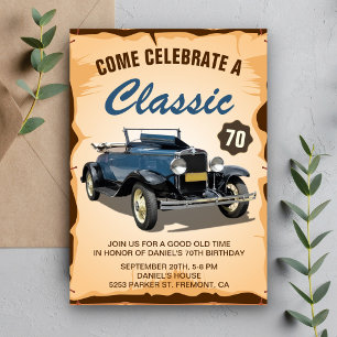 Vintage Blue Car Classic Invitation Anniversaire