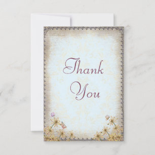 Vintage Blue Floral Mariage Carte de remerciements