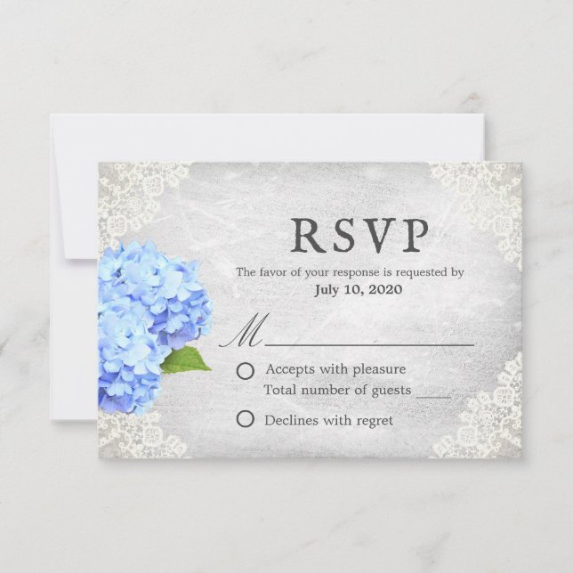Vintage Blue Hydrangea Floral Blanc dentelle RSVP (Devant)