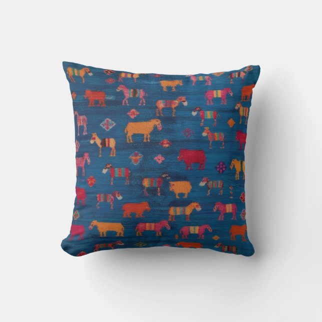 Vintage Blue Kilim Tapis Coussins : Animaux (Recto)