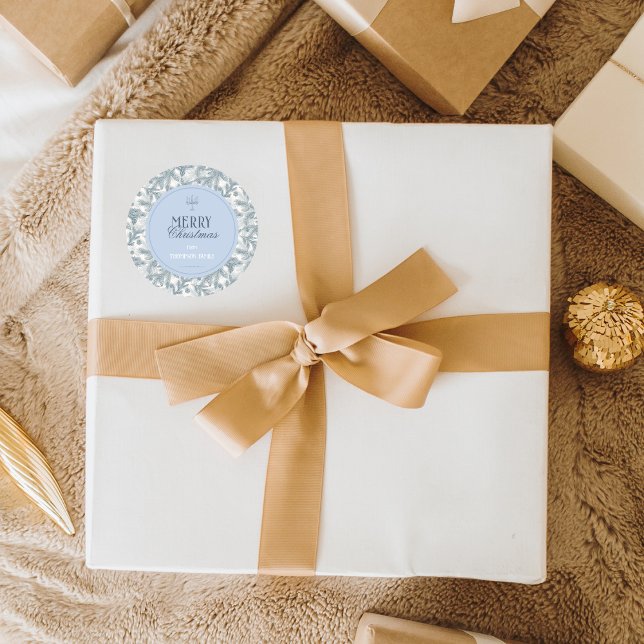 Vintage Blue Pine Christmas Gift Round Stickers (Créateur téléchargé)