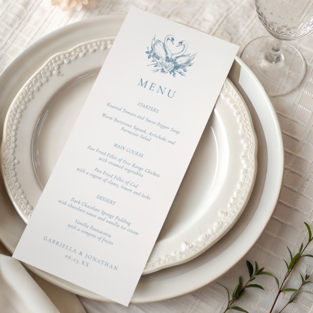 Vintage Blue Romantic Swans Wedding Menu (Créateur téléchargé)