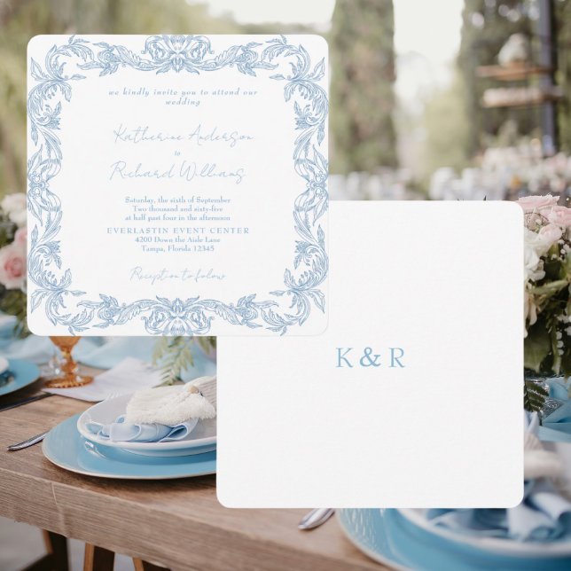 Vintage Blue Square Elegant Wedding  (Créateur téléchargé)