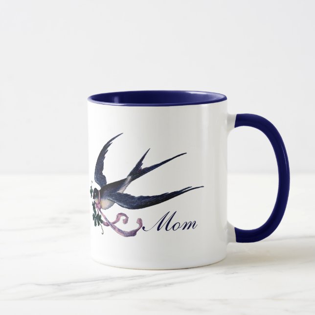 Vintage Blue Swallow Bird Maman Mug (Droite)