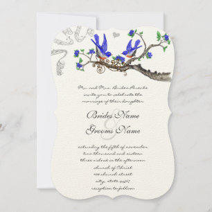 Vintage Bluebirds Royal Blue Wedding Invitations