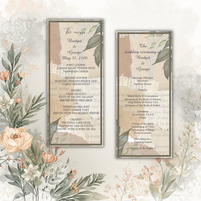 vintage boho chic vert programme & menu (Créateur téléchargé)