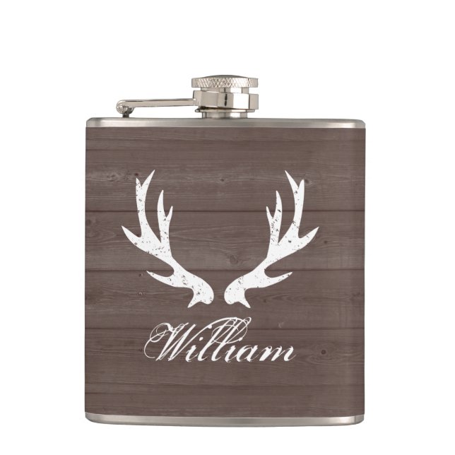 Vintage bois brun cerf bois cerfs bois bois flacon (Devant)