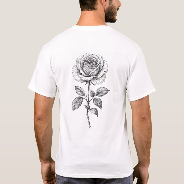 Vintage Botanical Rose Illustration T-Shirt (Dos)