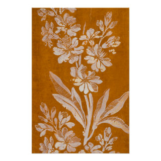 Vintage Botanical White Floral Poster on Brown – G