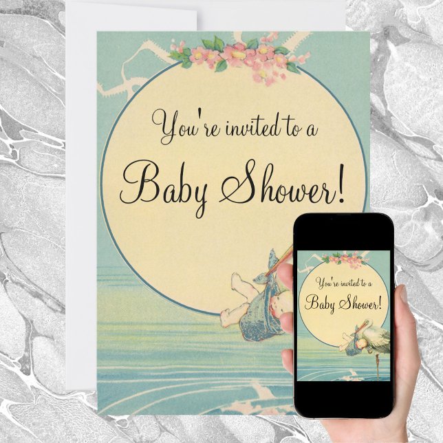 Vintage Bouche Bleu Baby shower Invitation (Créateur téléchargé)