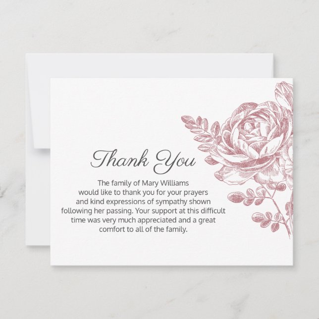 Vintage Bouquet rose Funeral Merci Carte de note (Devant)