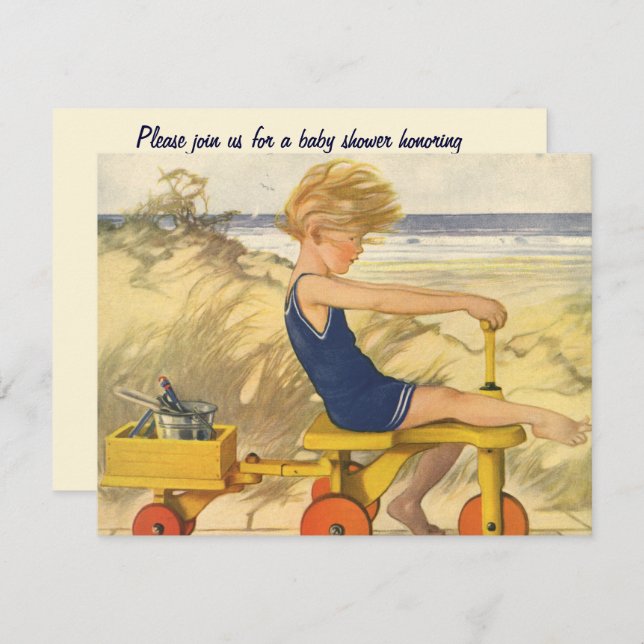 Vintage Boy on the Beach Baby shower Invitation (Devant / Derrière)
