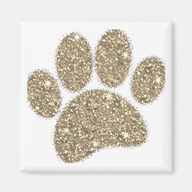 Vintage Brass Faux Glitter Dog Paw Print Magnet (Devant)