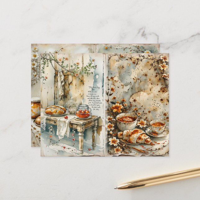 Vintage Breakfast Tea Scrapbook Paper (Devant/Arrière en situation)