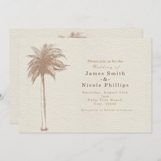 Vintage Brown Palm Tree Beach Invitations de maria (Devant / Derrière)