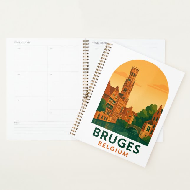 Vintage Bruges Belgium Travel Art Planner – Retro  (Devant avec enveloppe)