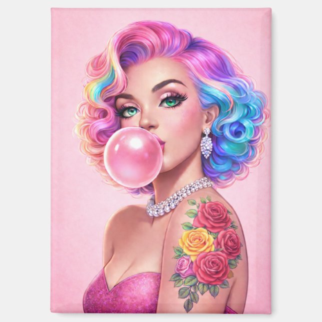 Vintage Bubblegum Pin-Up Girl Magnet – Glam Retro  (Recto)