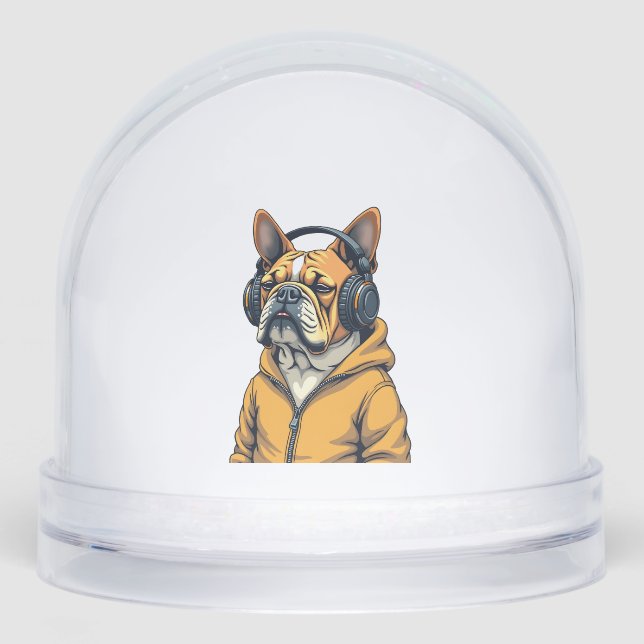 Vintage Bulldog in Headphones Wearing Hoodie Music (Avant)