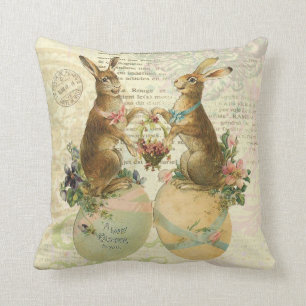 Vintage Bunnies Pâques coussin