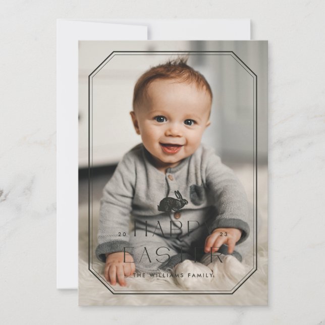 Vintage Bunny Frame Carte photo de Pâques - Noir (Devant)