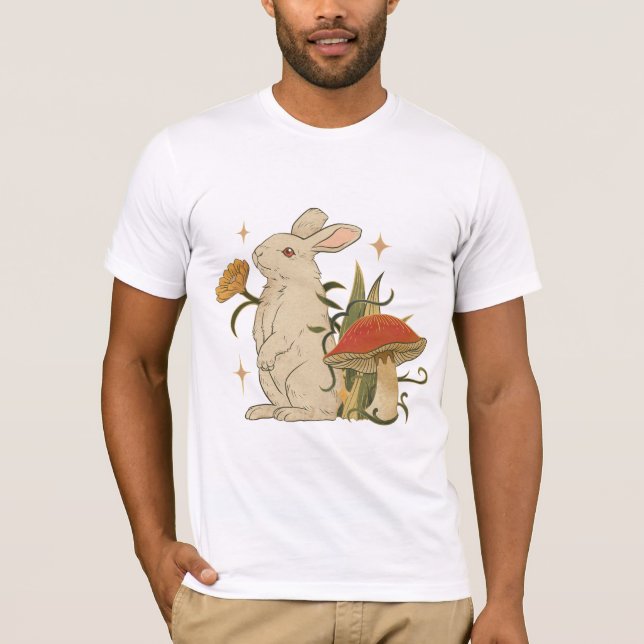 Vintage Bunny & Mushroom Artwork T-Shirt (Devant)