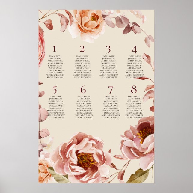 Vintage Burgundy and Beige Seating Chart Poster 2  (Devant)