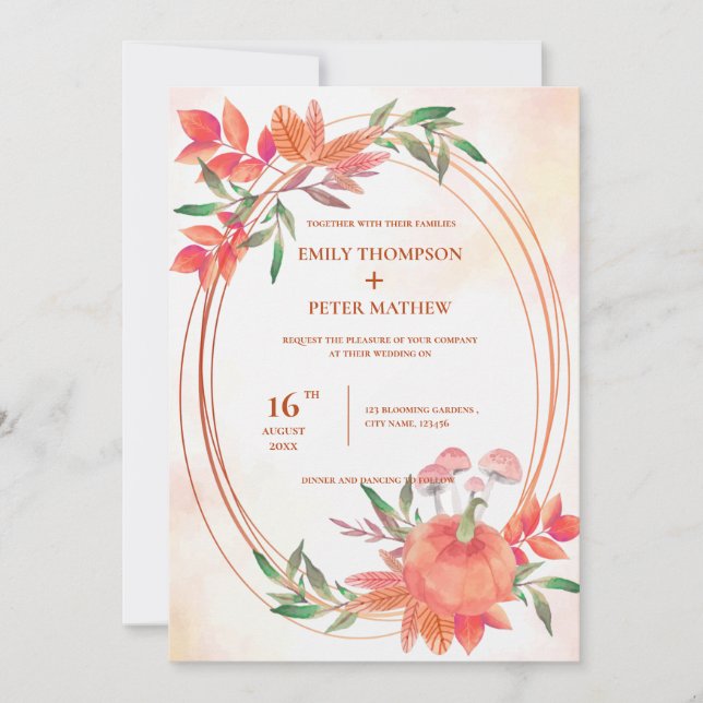 vintage cadre Citrouille automne Feuilles Mariage  (Devant)