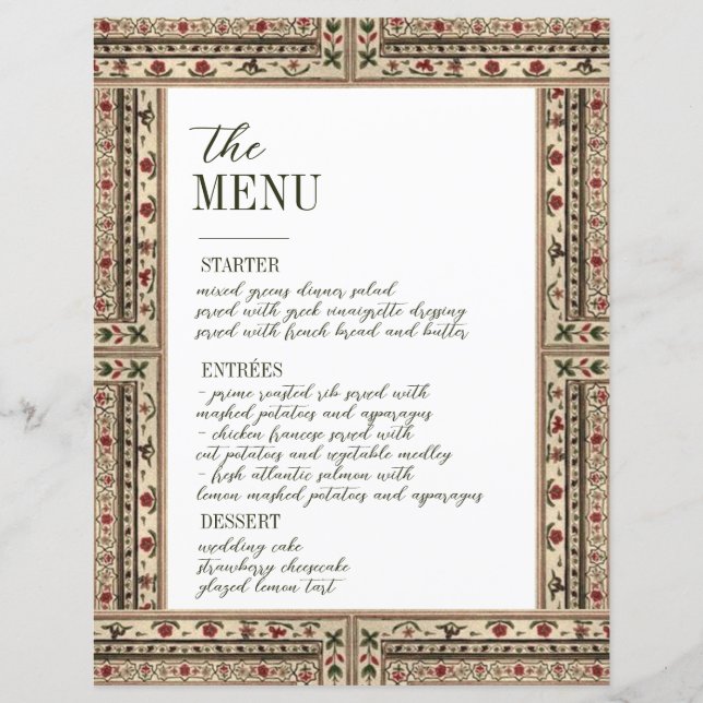 Vintage cadre Ethnic Motif Mariage Menu (Devant)