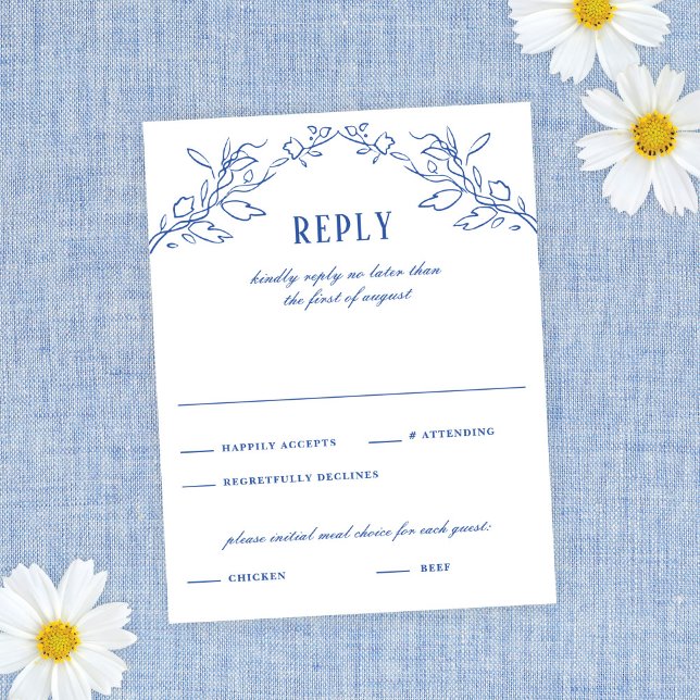 Vintage Cadre Floral Bleu Élégant Mariage Réponse (Créateur téléchargé)