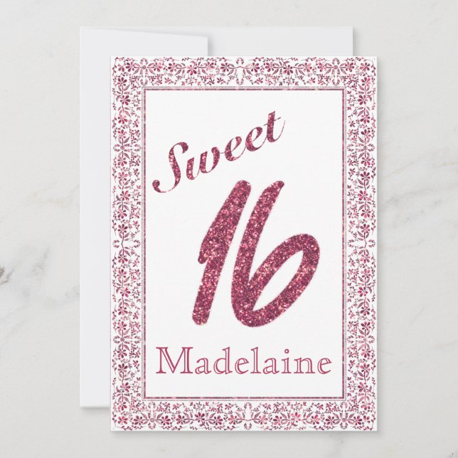 Vintage cadre floral Faux Parties scintillant rose (Devant)