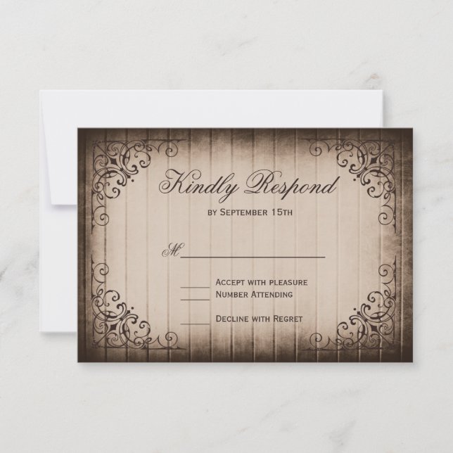 Vintage cadre Rustique mariage en bois Cartes RSVP (Devant)