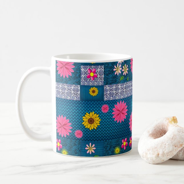 Vintage café floral Mug (Avec donut)