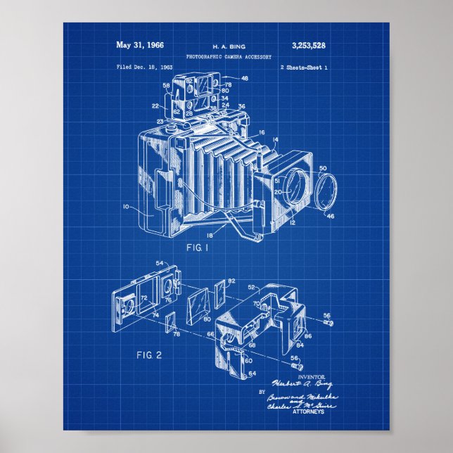 Vintage Camera Patent Poster Blueprint Background (Devant)