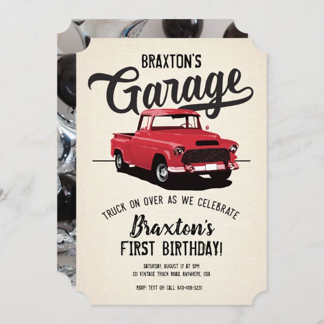 Vintage Camion Anniversaire Fête Photo Invitation (Devant / Derrière)