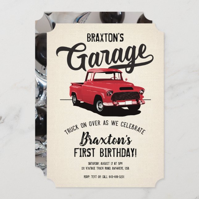 Vintage Camion Anniversaire Fête Photo Invitation (Devant / Derrière)