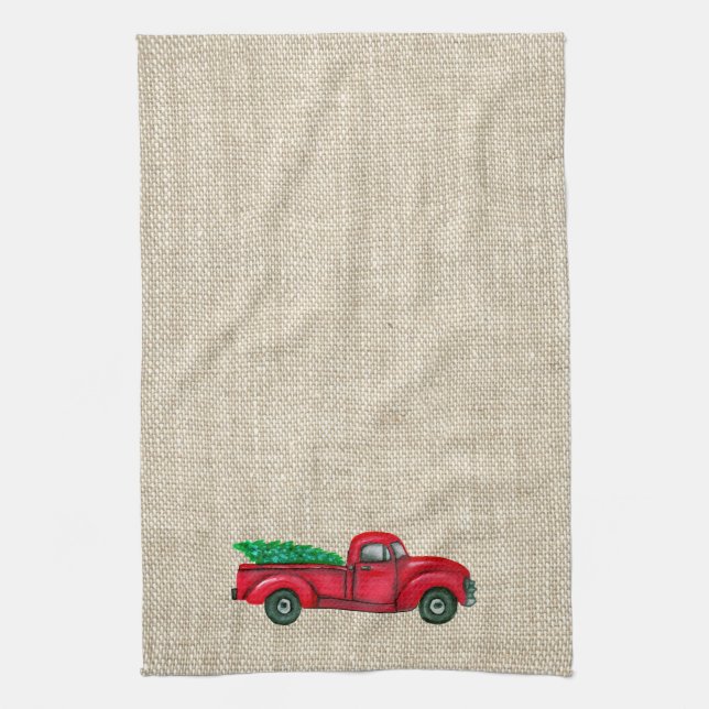 Vintage Camion Rouge Arbre de Noël Serviette de cu (Vertical)