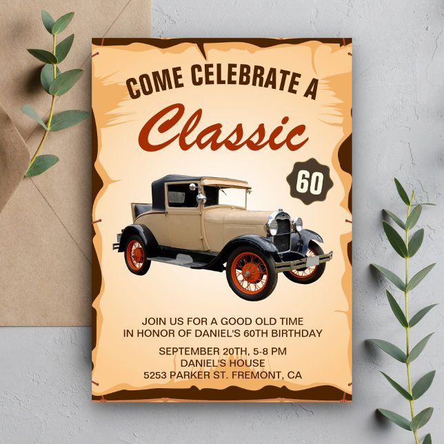Vintage Car Jalon Anniversaire Fête Invitation (Créateur téléchargé)