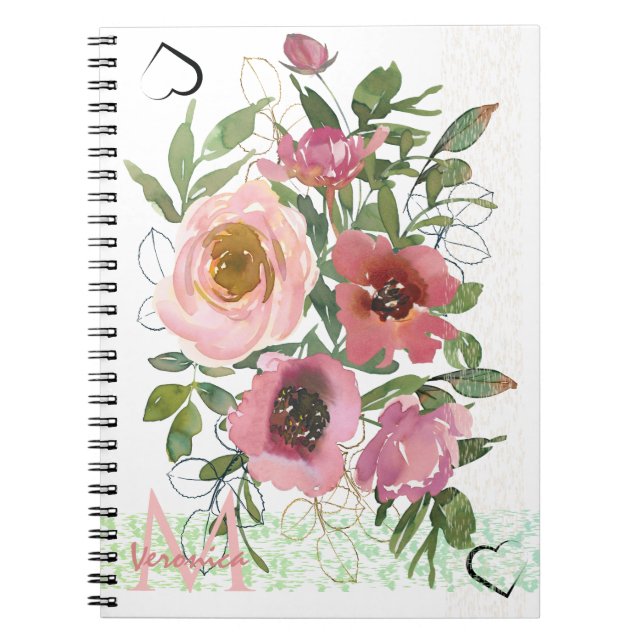 Vintage Carnet Floral rose blanc (Devant)