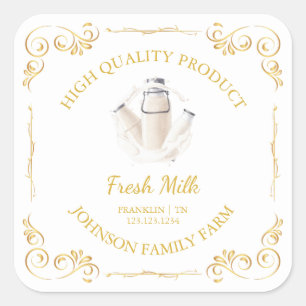 Vintage Carré de lait frais de ferme Étiquette