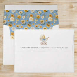 Vintage Carriage Blue Envelope with Floral Liner