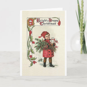 Vintage Carte De Noël Lumineuse Et Heureuse