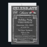Vintage Chalkboard Fête de vacances Invitation<br><div class="desc">Chalkboard Célébrez la saison,  baies sèches,  Dîner de Noël,  Fête de Noël Invitation</div>