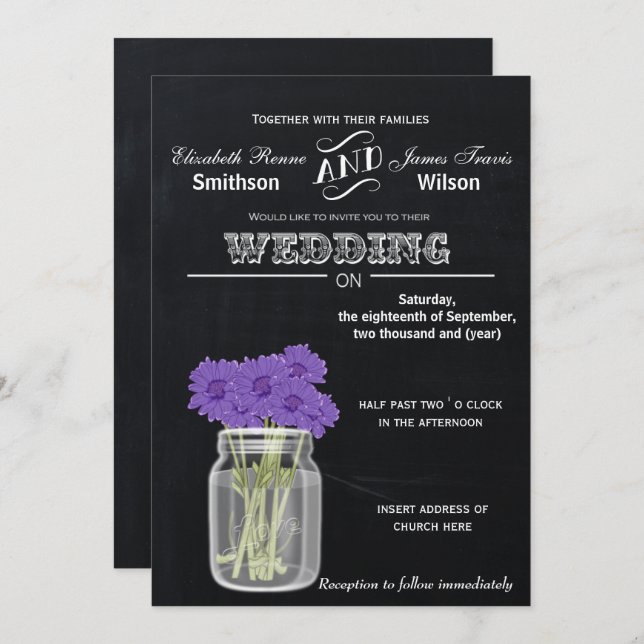 Vintage Chalkboard Mason Jar invitation de mariage (Devant / Derrière)