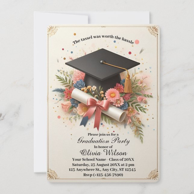 Vintage Charme Floral Graduation Party Invitation (Devant)