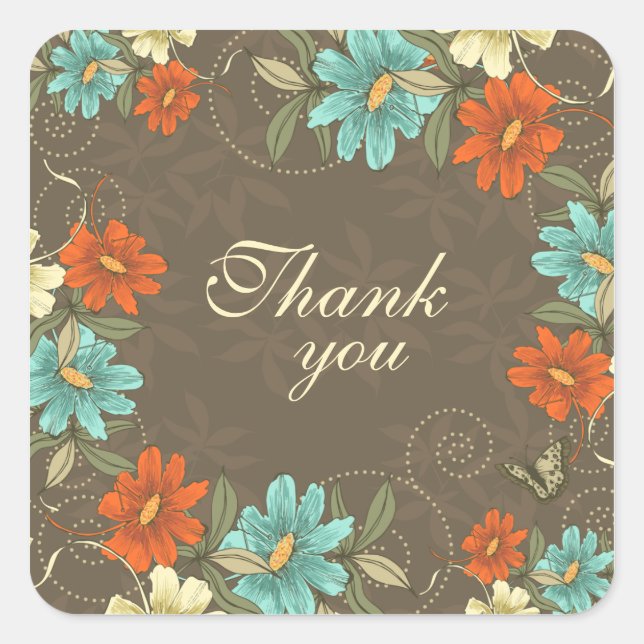Vintage chic aqua orange crème merci stickers (Devant)