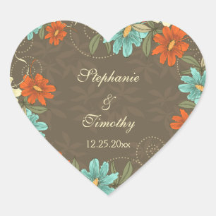 Vintage chic aqua orange crème stickers de mariage