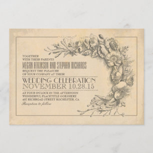 Vintage chic faire-part de mariage antique fleuris